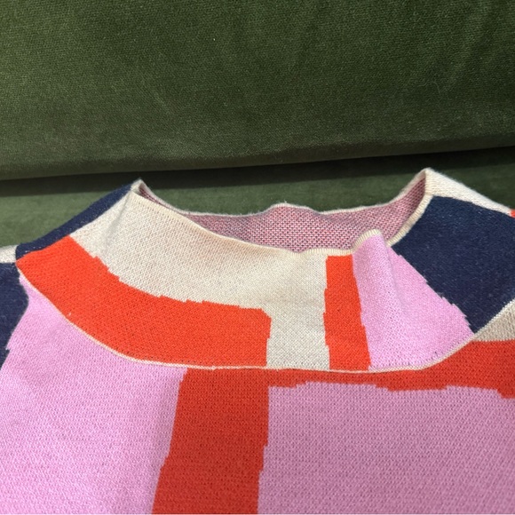 Anthropologie Pink and Red Geometric Turtleneck Sweater - Picture 4 of 6